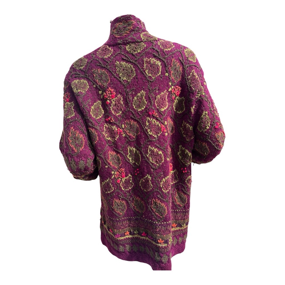VTG 1997 Hand knit Burgundy Autumn Leaf Long Cardigan Sigrid Olsen sz XL - Picture 4 of 10